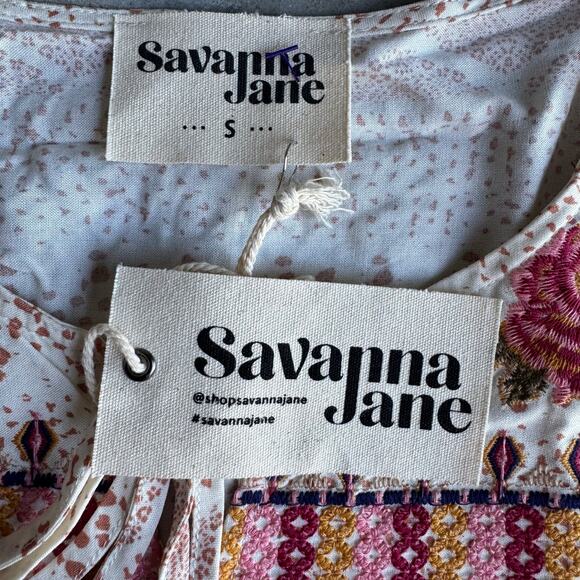 Savanna Jane Women’s Small Cream Floral Embroidered Boho Top NWT - Picture 3 of 8